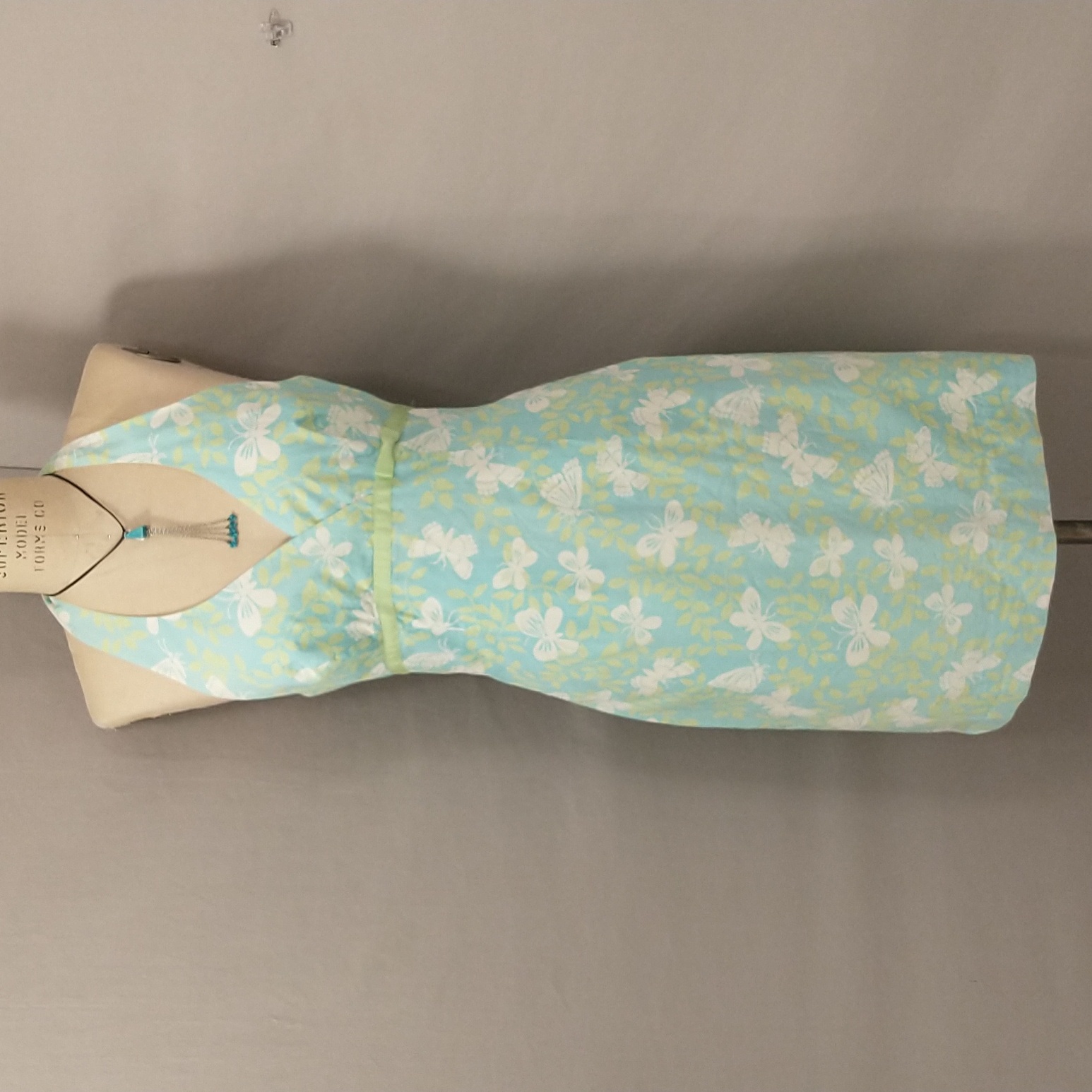 Lilly Pulitzer Cotton Summer Dress Pastel Aqua Lime Green Butterfly Floral